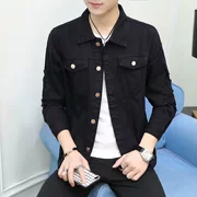 Áo khoác nam lỗ denim xu hướng mùa thu Phiên bản Hàn Quốc của phần mỏng Áo khoác nam màu đen Slim quần áo denim giản dị