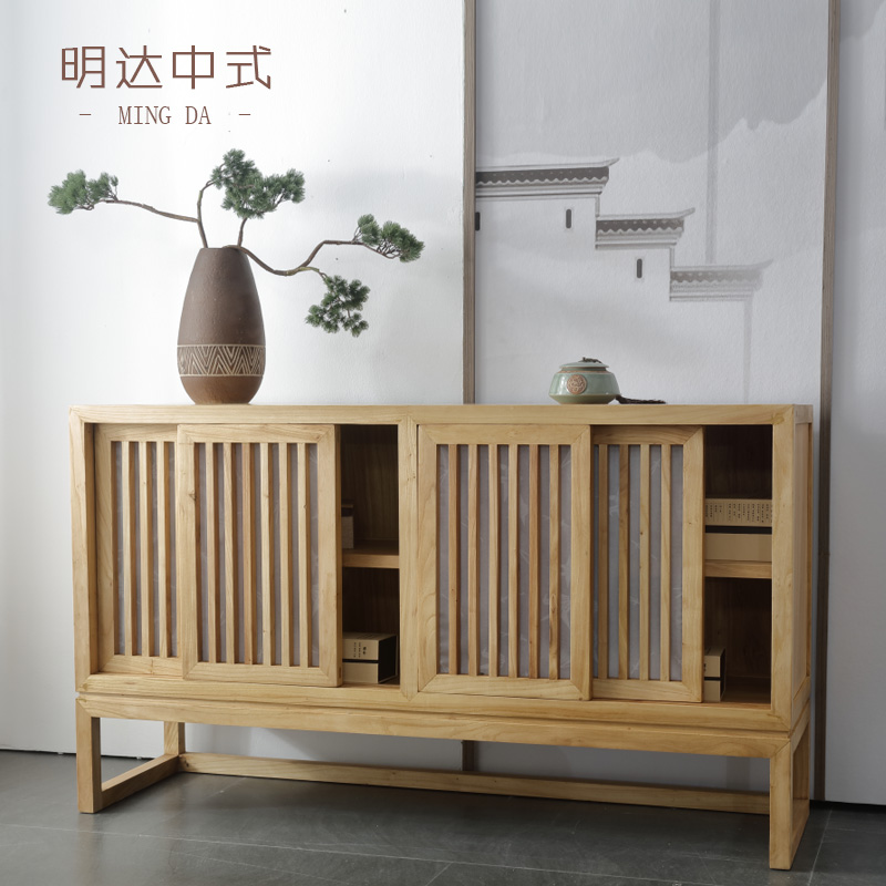 Solid wood meal cabinet modern minimal log living room leaves wall kitchen cabinet Japanese sluggish to collect new Chinese style