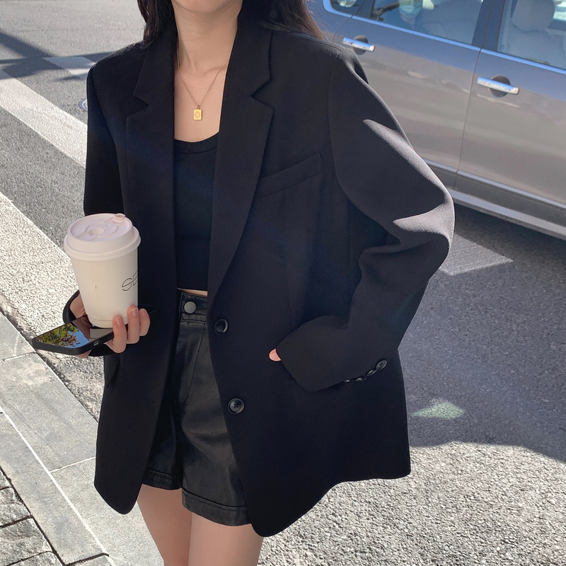 Mikile Black Blazer for Women 2026 Spring and Autumn Korean Style Loose Casual Retro Slimming Petite Suit Mikile Black Blazer for Women 2026 Spring and Autumn Korean Style Loose Casual Retro Slimming Petite Suit