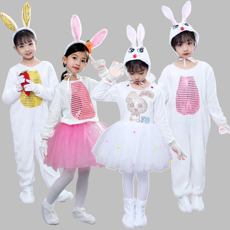 New Year's Day Children's Rabbit Costume Kindergarten Little White Rabbit Animal Costume Rabbit Dance Dress Dress