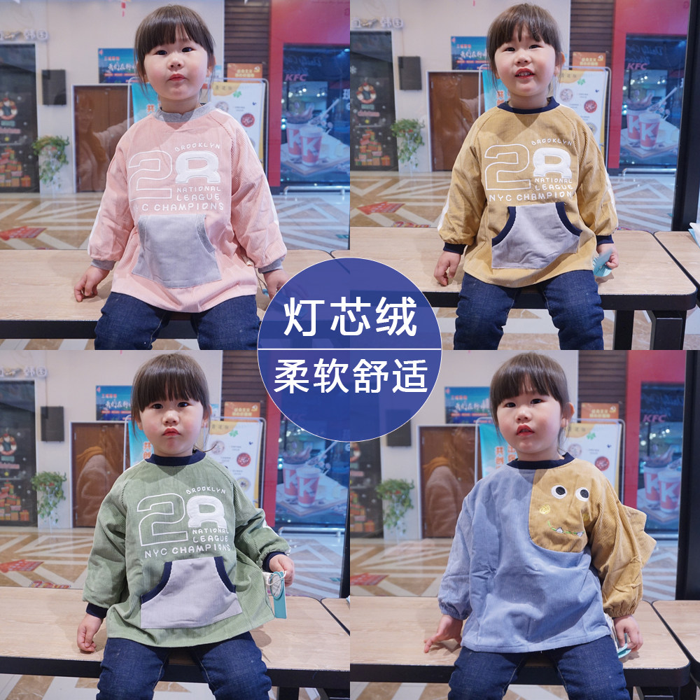 Autumn and winter children's gown corduroy waterproof girl's anti-dressing baby cotton baby long-sleeved baby eating clothes