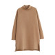 Cleaning casual simple solid color sweater small high collar short front and back long small slit camel long sleeves pullover long section art