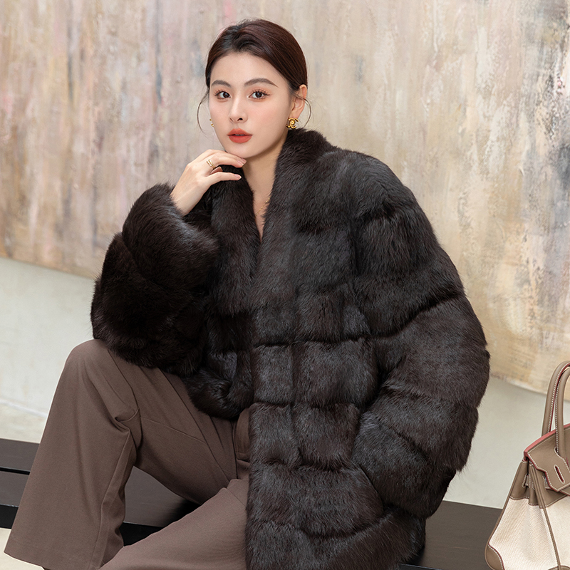 24 new import Purple Minke Fur Coats Women Russian Snow Rabbit Purple Minke Craftsmanship Great Coat Black Gold Farmer color minus age-Taobao