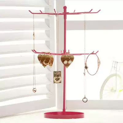 Wrought iron double-layer rotating jewelry rack Jewelry rack pendulum necklace bracelet hairband storage display shelf creative wholesale