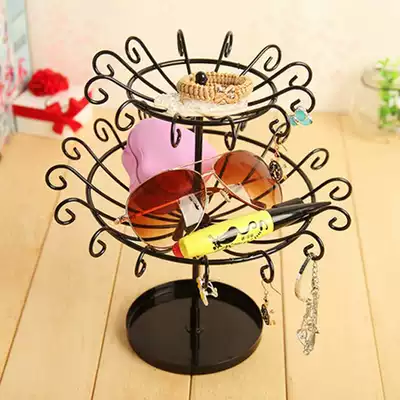 Wrought iron double-layer rotating jewelry rack jewelry rack pendulum necklace hand hair hoop storage display shelf creative hanger