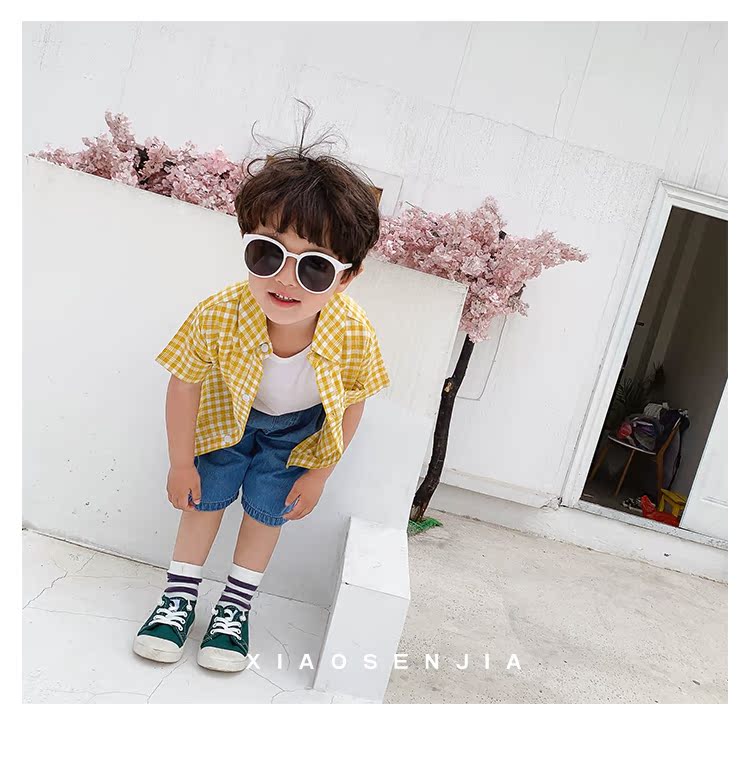 Áo sơ mi nam kẻ sọc của Komori áo sơ mi kẻ sọc ngắn tay nước ngoài 2019 hè mới cho bé sơ mi cotton mỏng - Áo sơ mi áo sơ mi cho bé trai