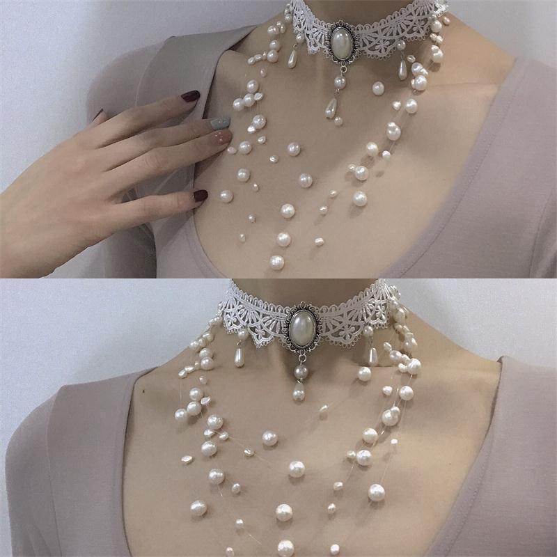 AY To films human fish's tears Cangelic beaded handmade Freshwater Pearl Multilayer Pearls Necklace