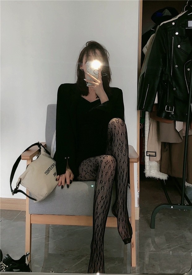 колготки / чулки дна ay to films 性感豹纹黑丝渔网袜搭西装显瘦镂空丝袜连裤袜 29534