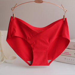 Wedding red ice silk maternity underwear pure cotton crotch mid-low waist belly support maternity plus size pregnancy underwear