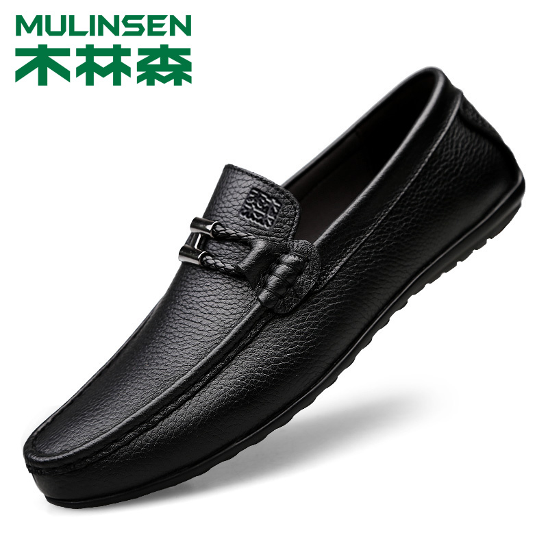 Wolinson Men Leisure Leather Shoes Leather Soft Soft Soft Soft Soft Soft Soft Soft Noodle Shoes A Foot Lazy Breaky Bean Shoes