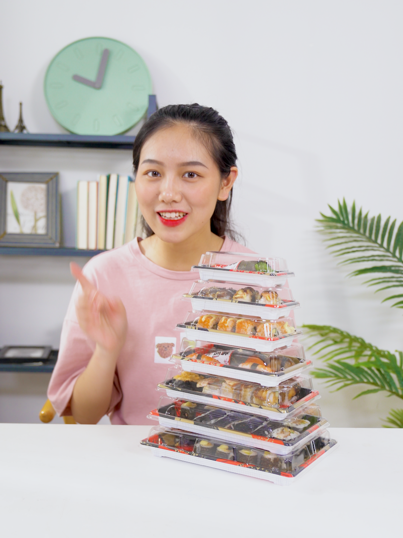 High cover disposable sushi packing box Sashimi box Delivery box Platter disc sushi box 100