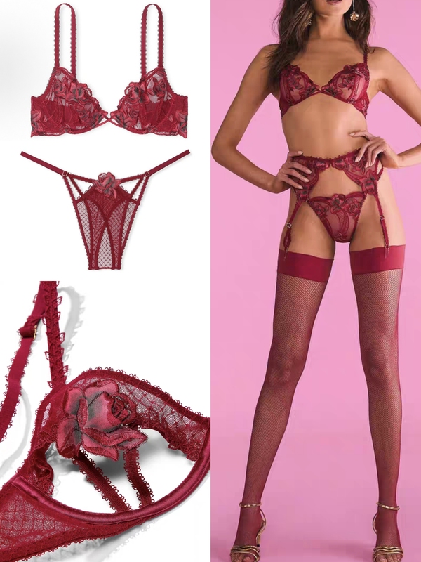 Victoria's Secret Vs New Style Burgundy Sexy Lace Embroidered Hollow-Out Floral Semi-Padded Bra Set, Non-Returnable Victoria's Secret Vs New Style Burgundy Sexy Lace Embroidered Hollow-Out Floral Semi-Padded Bra Set, Non-Returnable
