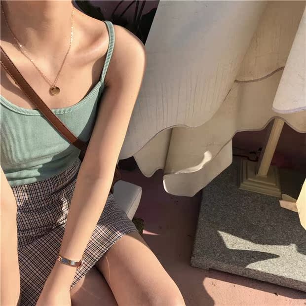 Mùa hè mới sợi co giãn là dây đeo màu kẹo mỏng dây áo vest ngắn đồ mặc nhà