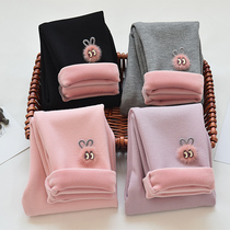 Winter new girls velvet thick leggings wear vertical strips cartoon childrens foreign style warm trousers for middle and small children