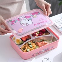 Korean style 304 food grade stainless steel childrens lunch box Student pink cute grid lunch box with lid Lunch box