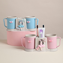Cartoon household cute princess double best friend washing cup couple set bathroom toothbrush holder Children brushing cup