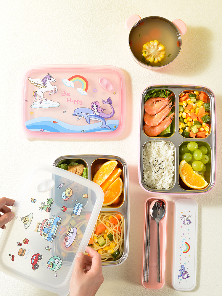 Unicorn children's 304 stainless steel lunch box for primary school students four special kindergarten lunch box for girls lunch box