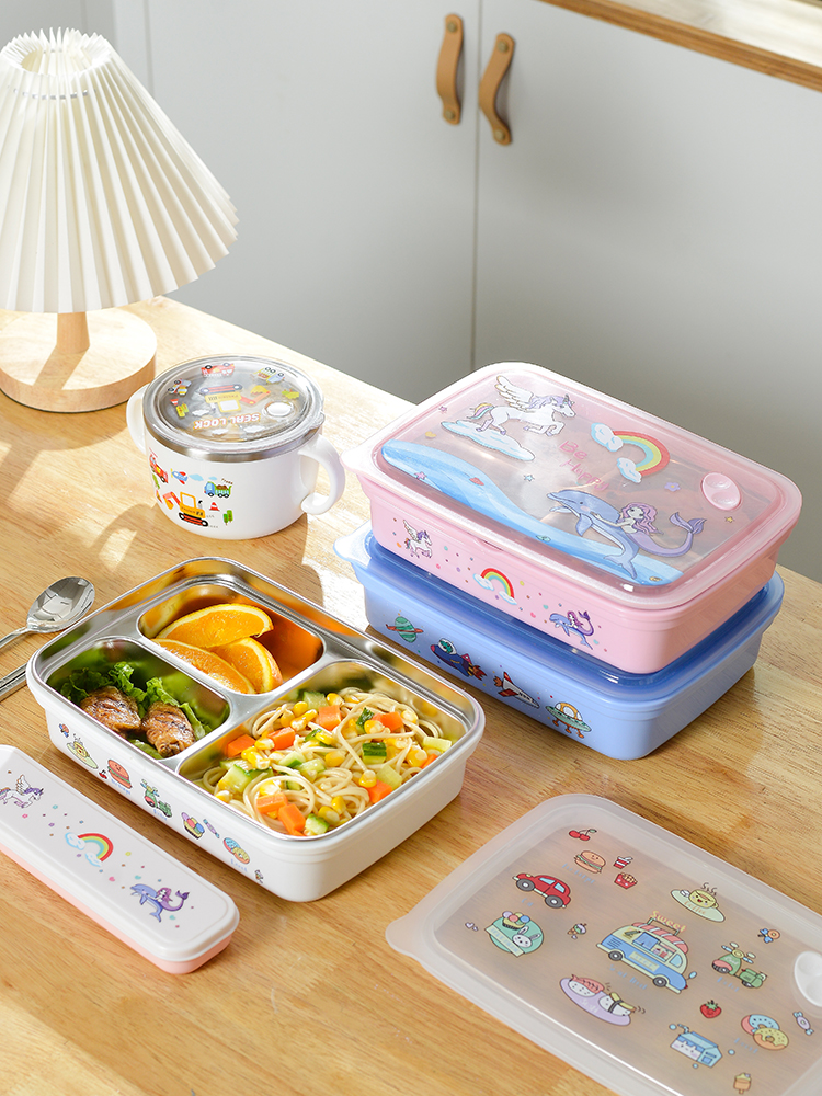 Korean children 304 stainless steel lunch box elementary school kindergarten food grade separate lunch box sealed lunch box