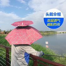 Umbrella cap Headband umbrella Folding umbrella cap Parasol Large adult double layer breathable outdoor multi-purpose fishing hat umbrella