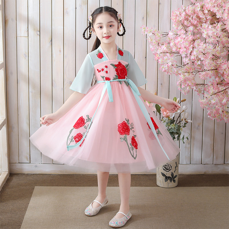 Girl's Han Wears Summer Dress New Chinese Old Yellow Girl Antique Princess Dress
