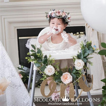 Year-old flower simulation flower baby dining chair flag party decoration 100-day feast party birthday background decoration Mei Chen
