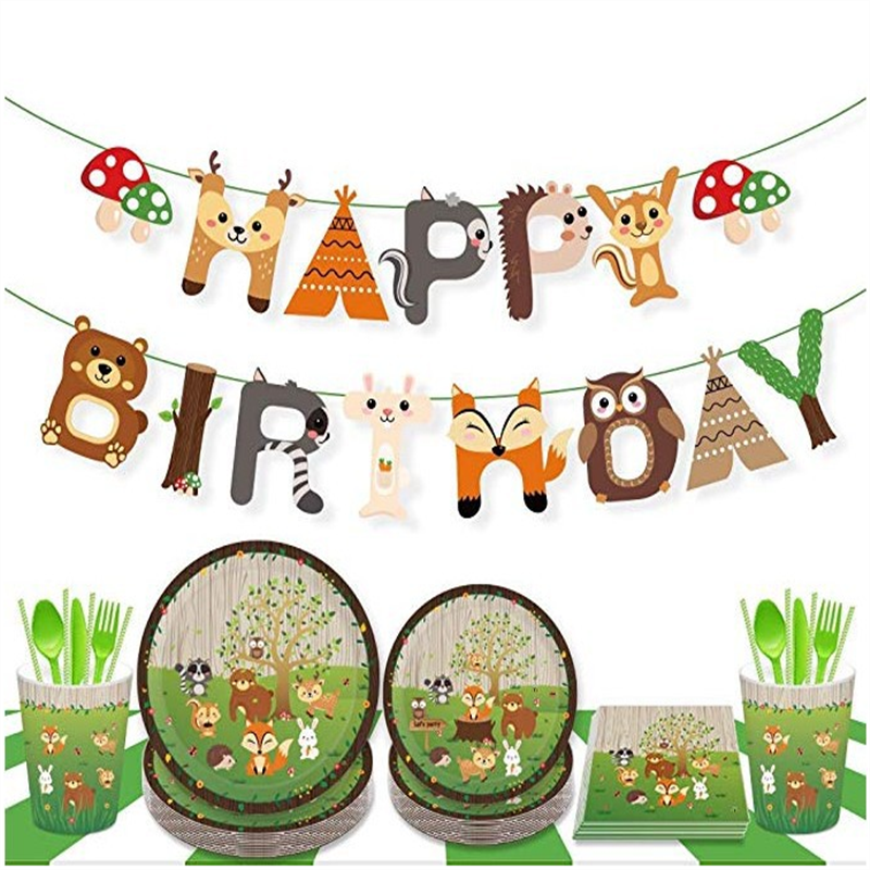 Tropical rainforest cartoon animal birthday letter paper pulls flag party home hanging flag flag