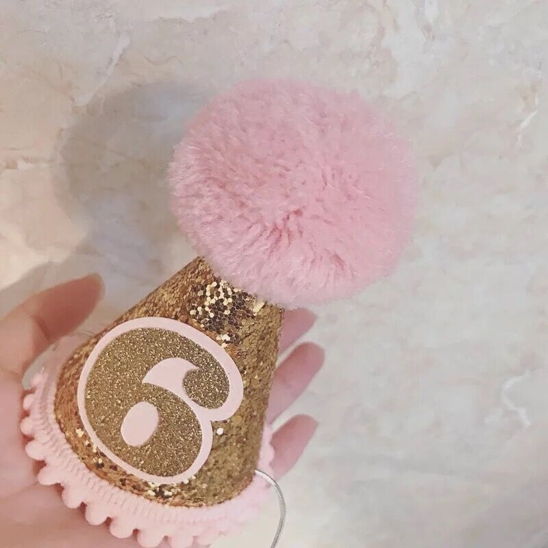 Pink Princess 100 Born Day Hat Children Small Spike Hat Party Decorate Gold Shiny Hair with Baby Birthday Hat