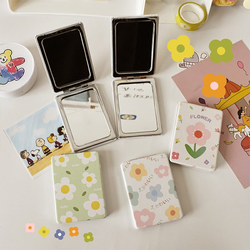 Teenage Girl Hearts Portable Creative Cartoon Cute Makeup Mirror Small Number Student Dorm Net Red Ins folding bifacial mirror