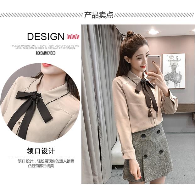 Mùa thu đông 2018 mới Han Fan College cánh bướm thắt nơ búp bê cổ áo sơ mi nữ dài tay nhỏ sơ sinh tươi áo sơ mi nữ kiểu Hàn Quốc