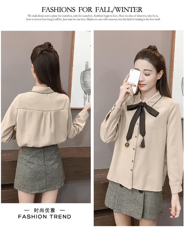 Mùa thu đông 2018 mới Han Fan College cánh bướm thắt nơ búp bê cổ áo sơ mi nữ dài tay nhỏ sơ sinh tươi áo sơ mi nữ kiểu Hàn Quốc