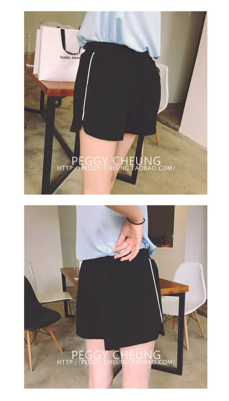 Phụ nữ mới Hàn Quốc hoang dã lỏng lẻo màu rắn eo cao quần thể thao quần short thể thao kích thước lớn quần chân rộng sinh viên