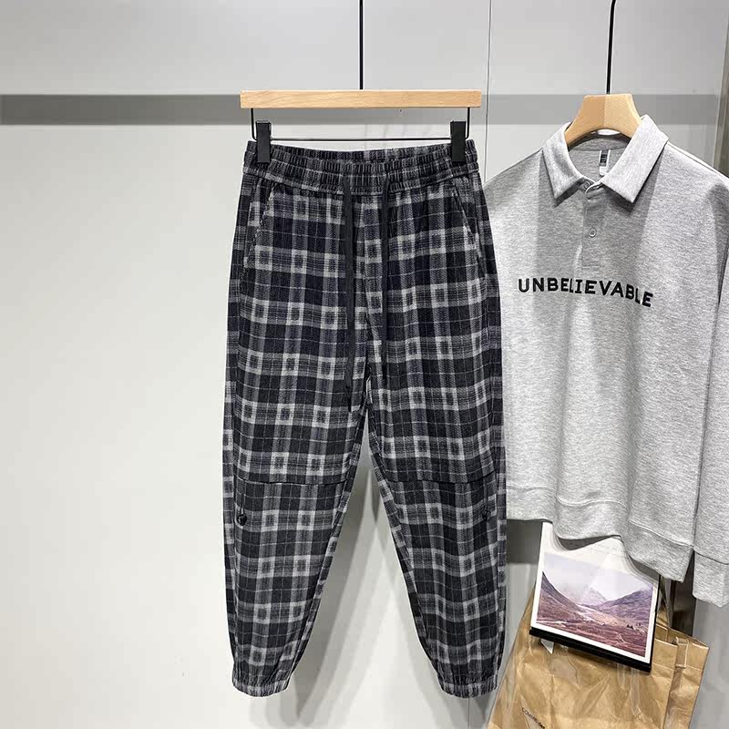 Tightness Waist Black And White Plaid Casual Pants Men's Autumn Korean Edition Trends 100 Hitch Comfort With Loose Bundles Of Kharen Pants