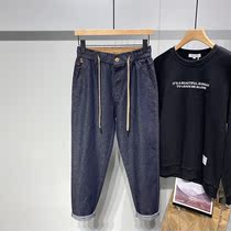 Tightness Waist Jeans Mens Fall Days Ensemble Retro Loose Little Foot Tide Card Tide 100 Hitch Washed Old Daddy Pants