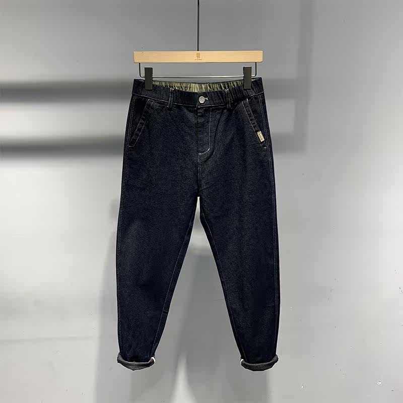 2021 Fall new dark blue jeans Men's original Cebu Wind retro Han version Trend easy with little footed Harlan pants