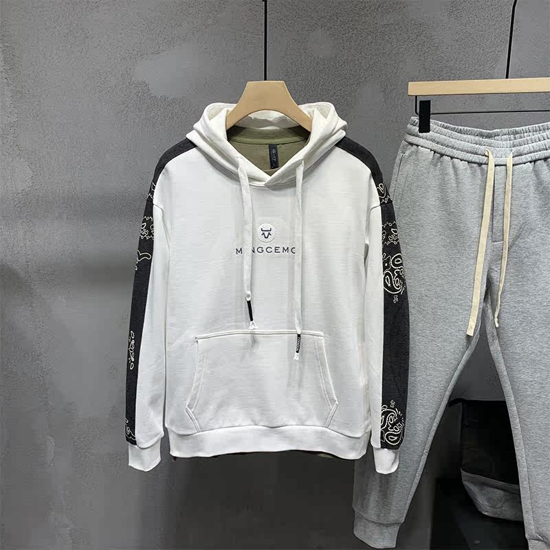 White printed thick cotton T male fall Lions Chains Chauded port Wind loose 100 lap Bull Embroidered Hooded Sweatshirt Collage