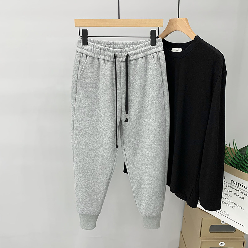 Grey Embroidered Bouquet KNITTED SWEP PANTS MALE SPRING LOOSE STRAIGHT BARREL HAREN PANTS TIDE SIGN HARBOR WIND LEISURE 100 HITCH SPORT PANTS