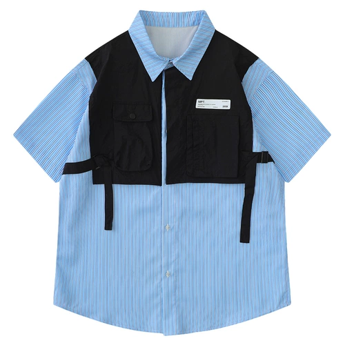 Tide, комплект, ретро рубашка, европейский стиль, имитация рубашки, в американском стиле, короткий рукав