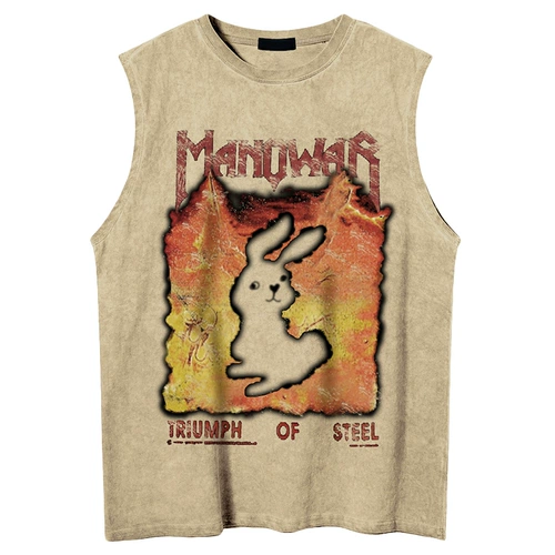 Кролик, жилет, ретро хлопковая футболка без рукавов, в американском стиле