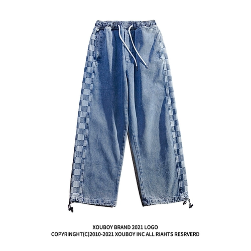 Tide, ретро шахматы, прямые свободные джинсы, повседневные брюки