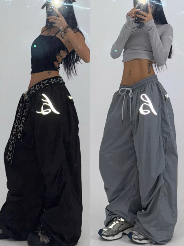 American-Style Cool and Spicy Luminous Print Loose Jazz Quick-Dry Pants Hip-Hop Street Dance Straight-Leg Sports Casual Paratrooper Pants American-Style Cool and Spicy Luminous Print Loose Jazz Quick-Dry Pants Hip-Hop Street Dance Straight-Leg Sports Casual Paratrooper Pants