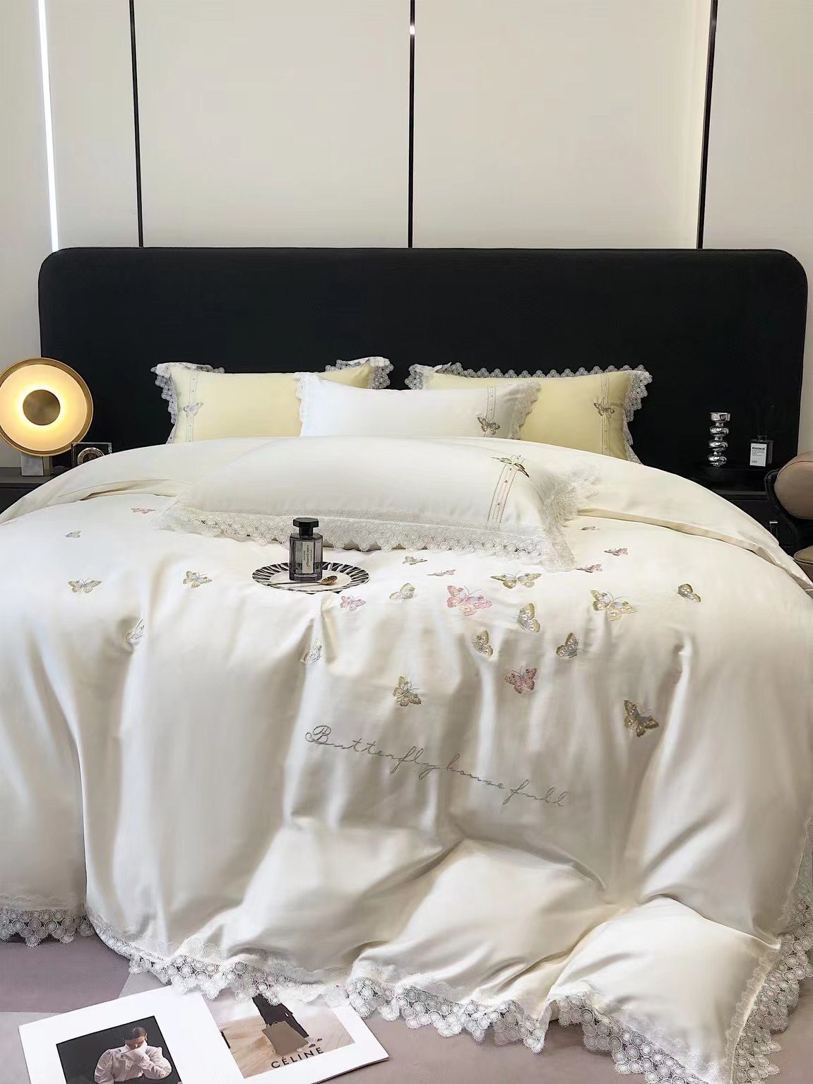 Butterfly dance Longwool cotton satin embroidery four pieces