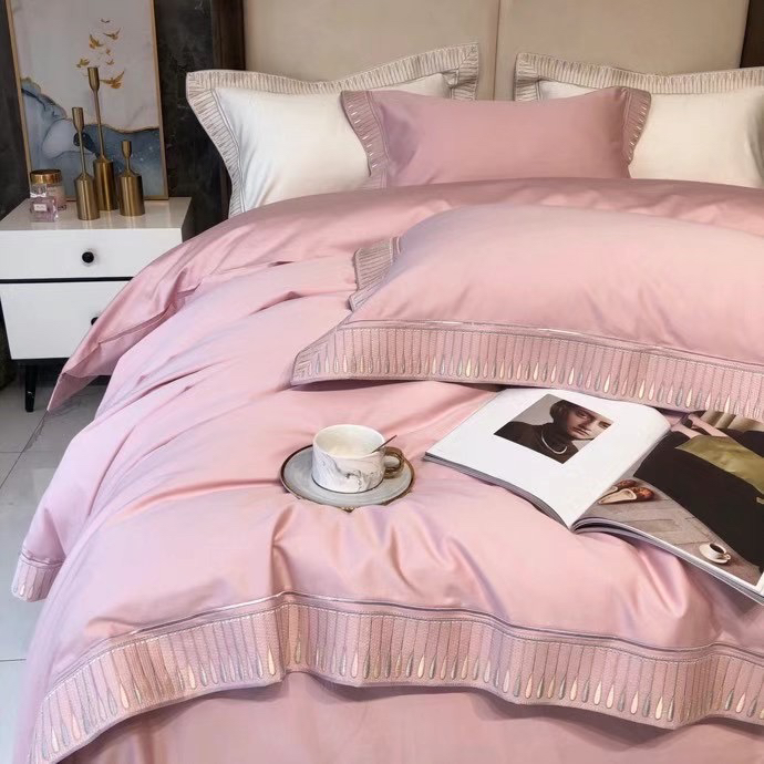 French small fragrance 100 double-strand Australian cotton embroidery four-piece light luxury solid color cotton bedding set 1 8 beds