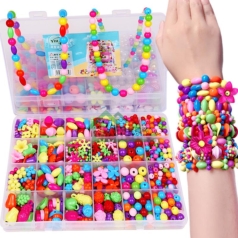 Kindergarten handmade puzzle diy girl baby wear necklace hand beads beaded toy adjustment amblyopia