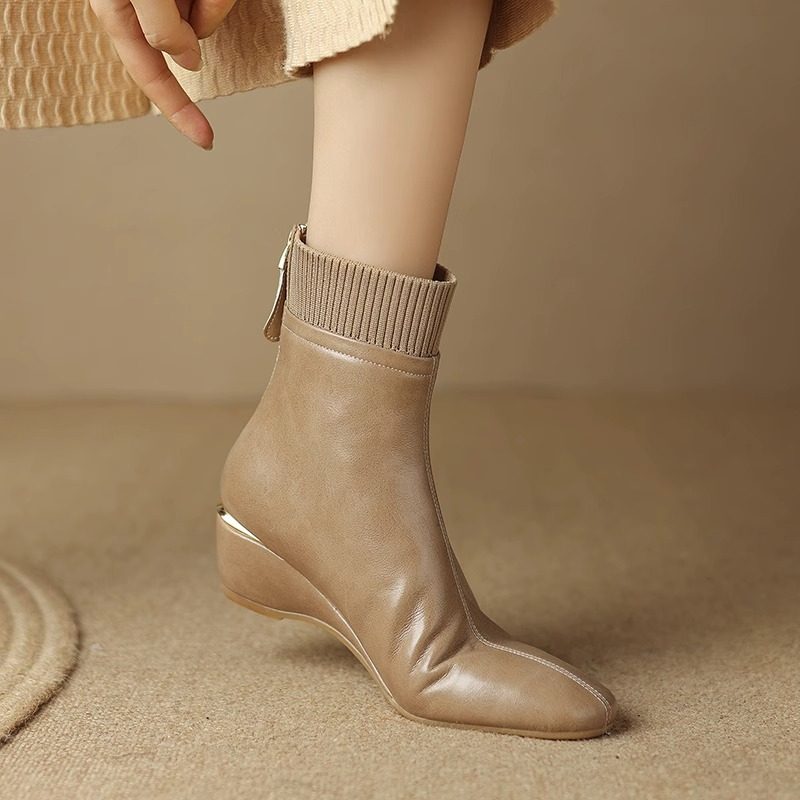 Luss uoso (italian light extravaganza)⭐Show pistachio ~ 5 5cm genuine leather short female elastic force French style wind-Taobao