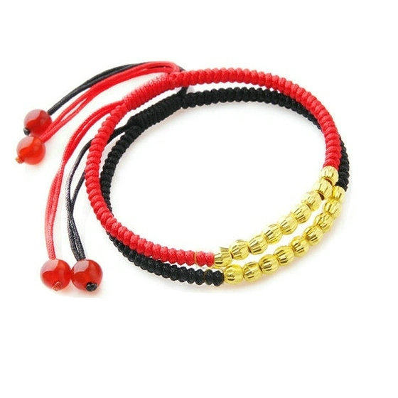 zodiac ປີເຊືອກສີແດງ 24K pure gold transfer bead anklet gold bead red rope handmade anklet couple men and women handwoven