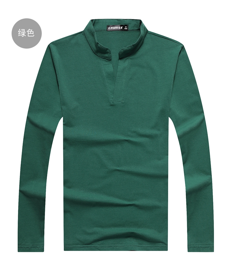 Quần áo mùa xuân và mùa thu nam áo thun dài tay nam 丅 cotton cổ chữ V xu hướng áo sơ mi chạm đáy trên quần áo trục dài bên ngoài đất ao phong nam