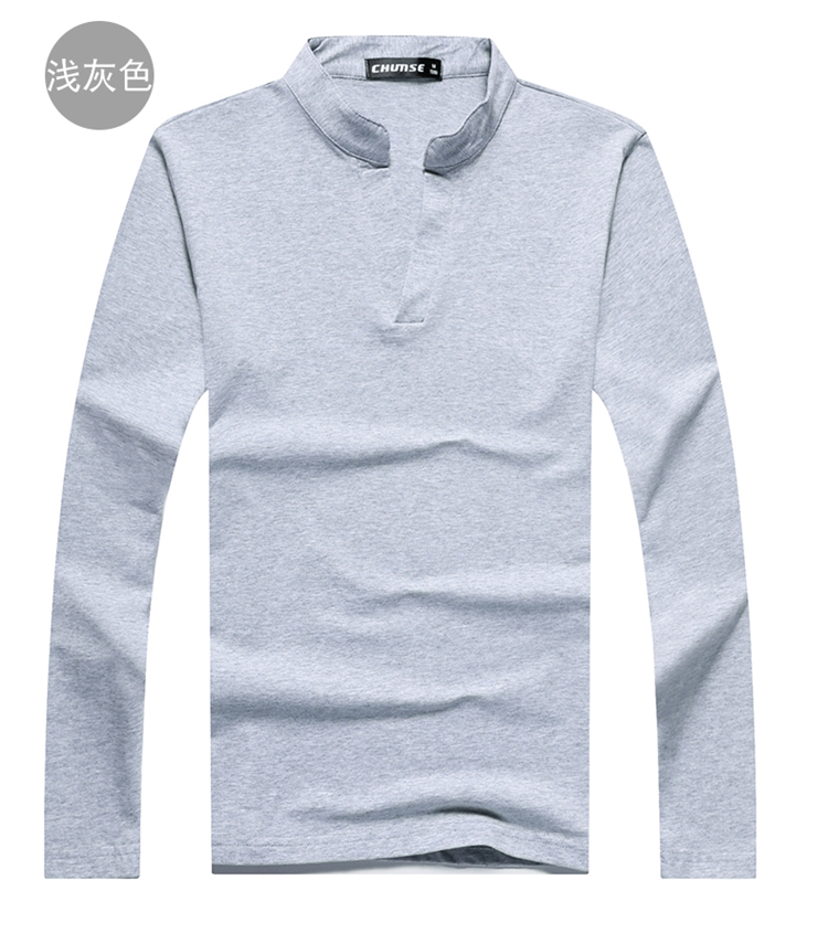 Quần áo mùa xuân và mùa thu nam áo thun dài tay nam 丅 cotton cổ chữ V xu hướng áo sơ mi chạm đáy trên quần áo trục dài bên ngoài đất ao phong nam
