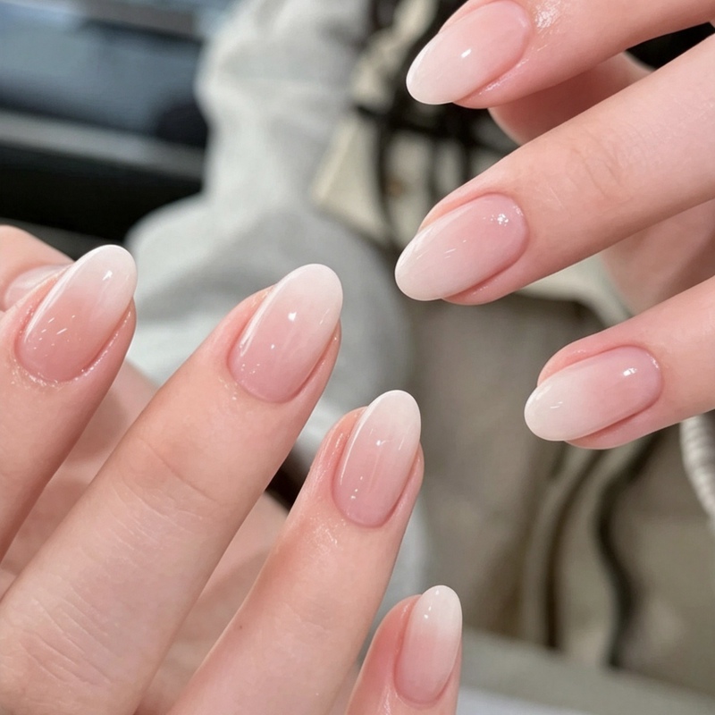 Gentle Milky White Gradient Handmade Wearable Nails, Simple Nude Color 2026 New Fake Nails, Whitening Manicure