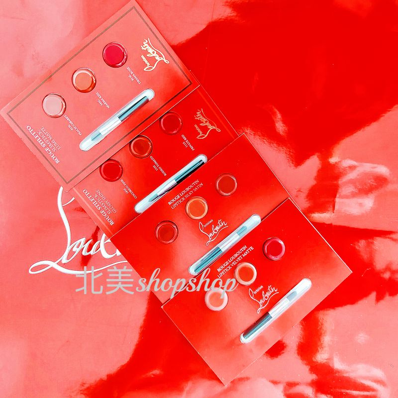 Cl Radish Cube Counter Gift Lipstick Swatch Card Gold Tube Black Tube Stiletto Heel Peach Caramel Pumpkin Red Brown