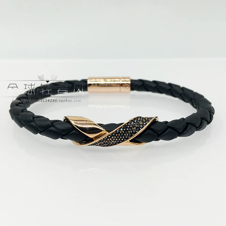 Черный браслет с одним камнем Swarovski, мужской аксессуар